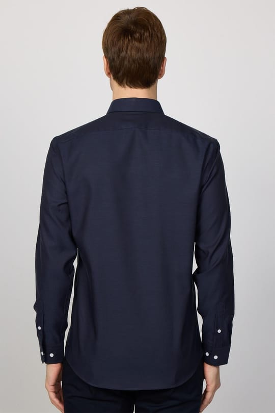 Erkek Slim Fit Non-Iron Pamuklu Ütü Gerektirmez Lacivert Gömlek