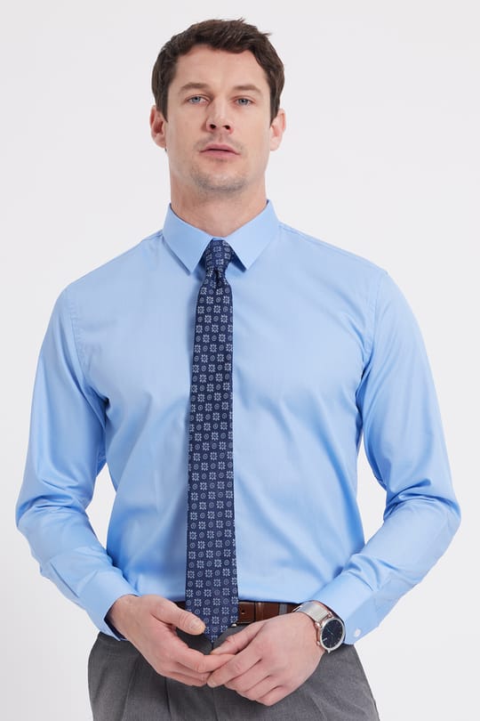 Erkek Slim Fit Non-Iron Pamuklu Doğa Dostu Ekoteks Belgeli Ütü Gerektirmez Açık Mavi Gömlek