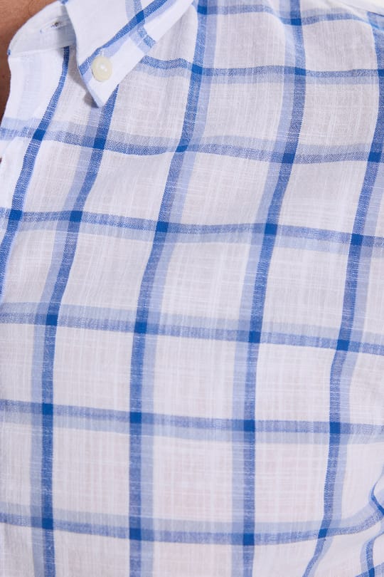 Erkek Slim Fit Dar Kesim %100 Pamuk Keten Doku Kareli Gömlek