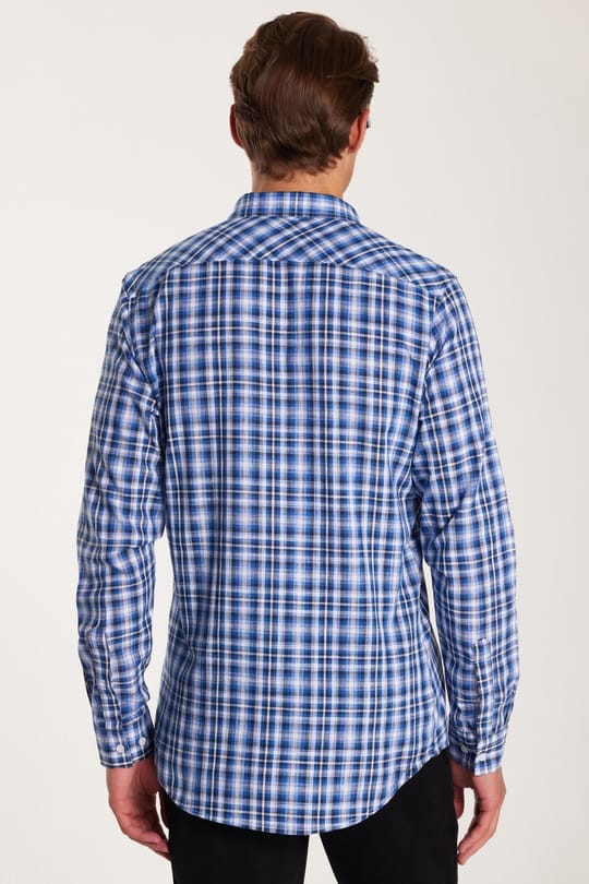 Erkek Slim Fit Dar Kesim %100 Pamuk Keten Doku Kareli Gömlek
