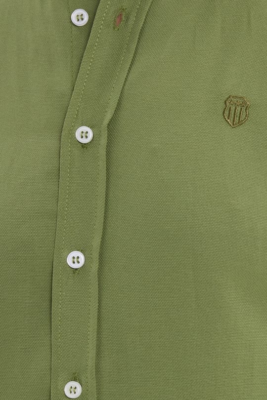 Erkek Slim Fit Dar Kesim Düz Oxford Armalı Düğmeli Yaka Yeşil Spor Gömlek