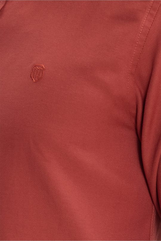 Erkek Slim Fit Dar Kesim Düz Oxford Armalı Düğmeli Yaka Kiremit Spor Gömlek