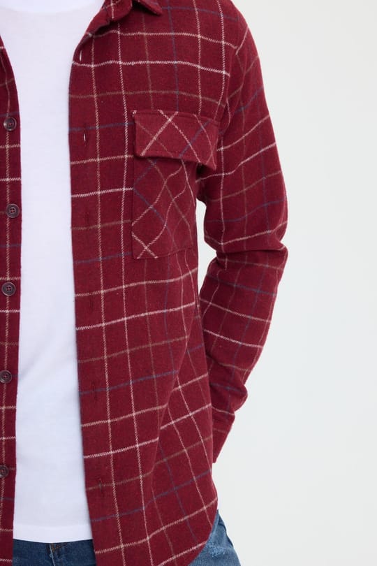 Erkek Slim Fit Dar Kesim Spor Yaka Çift Cep Kapaklı Kareli Gömlek