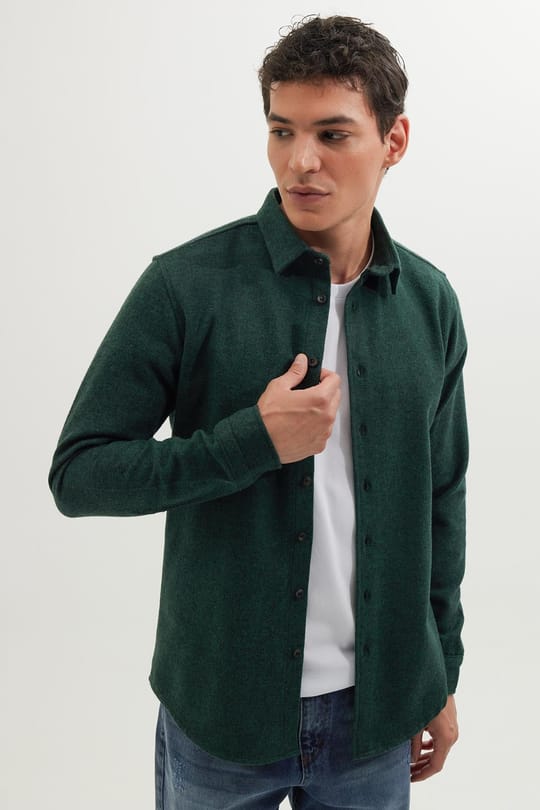 Erkek Slim Fit Dar Kesim Uzun Kollu Düz Kışlık Oduncu Gömlek