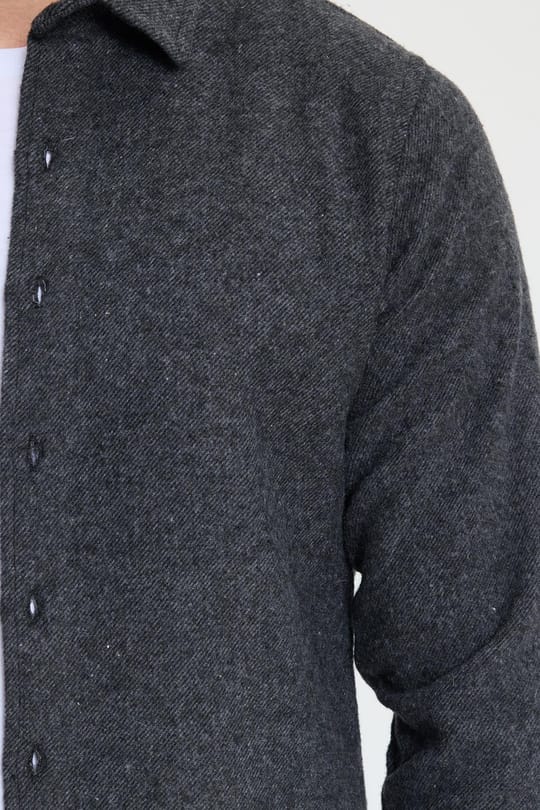 Erkek Slim Fit Dar Kesim Uzun Kollu Düz Kışlık Oduncu Koyu Gri Gömlek