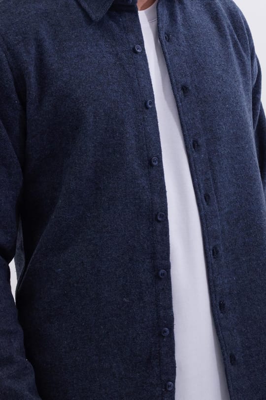 Erkek Slim Fit Dar Kesim Uzun Kollu Düz Kışlık Oduncu Lacivert Gömlek