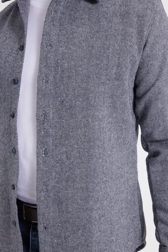 Erkek Slim Fit Dar Kesim Uzun Kollu Düz Kışlık Oduncu Gri Gömlek