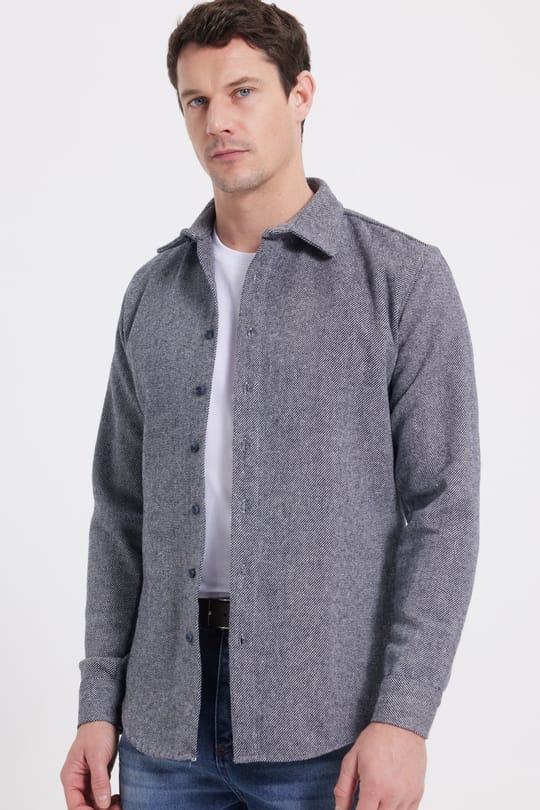 Erkek Slim Fit Dar Kesim Uzun Kollu Düz Kışlık Oduncu Gri Gömlek