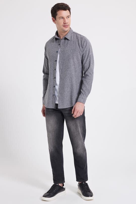 Erkek Slim Fit Dar Kesim Uzun Kollu Düz Kışlık Oduncu Gömlek