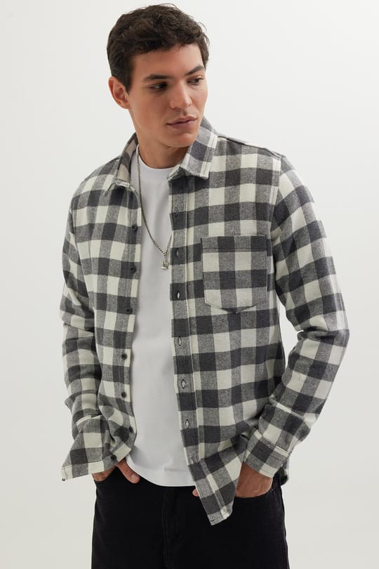 Erkek Slim Fit Dar Kesim Uzun Kollu Cepli Kareli Dama Desenli Kışlık Oduncu Gömlek
