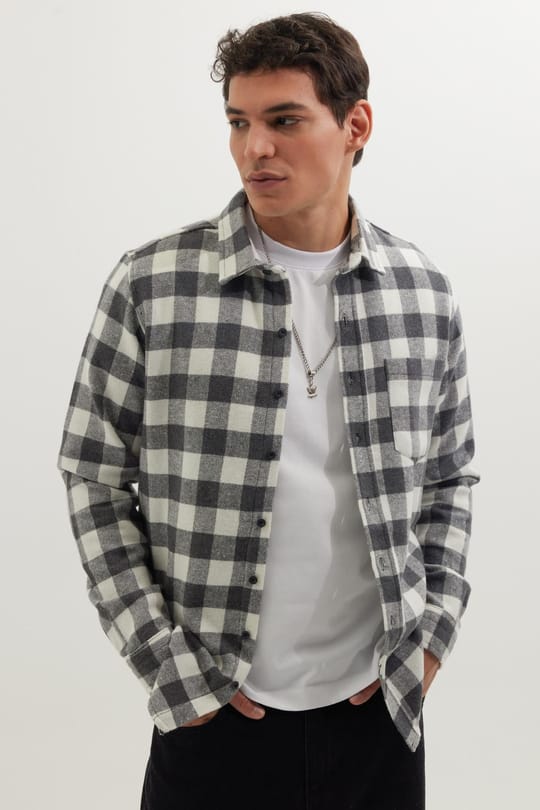 Erkek Slim Fit Dar Kesim Uzun Kollu Cepli Kareli Dama Desenli Kışlık Oduncu Gömlek