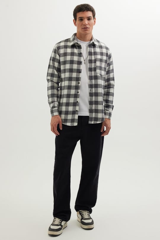 Erkek Slim Fit Dar Kesim Uzun Kollu Cepli Kareli Dama Desenli Kışlık Oduncu Gömlek