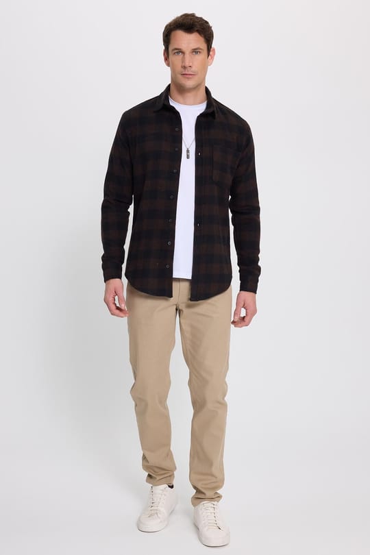 Erkek Slim Fit Dar Kesim Uzun Kollu Cepli Kareli Dama Desenli Kışlık Oduncu Gömlek