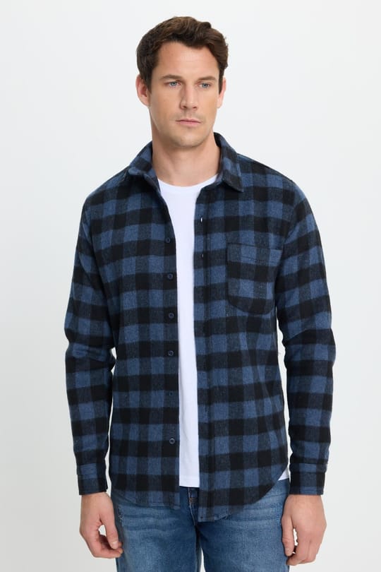 Erkek Slim Fit Dar Kesim Uzun Kollu Cepli Kareli Dama Desenli Kışlık Oduncu Gömlek