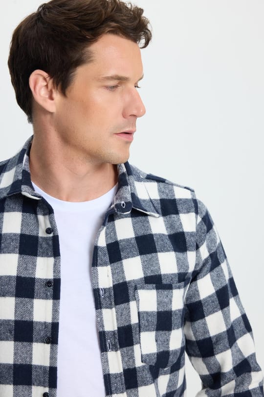 Erkek Slim Fit Dar Kesim Uzun Kollu Cepli Kareli Dama Desenli Kışlık Oduncu Gömlek