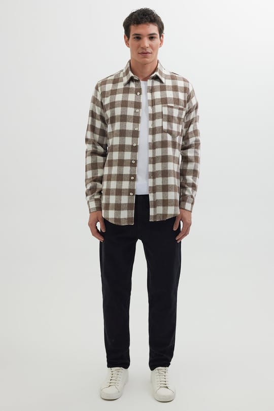 Erkek Slim Fit Dar Kesim Uzun Kollu Cepli Kareli Dama Desenli Kışlık Oduncu Gömlek