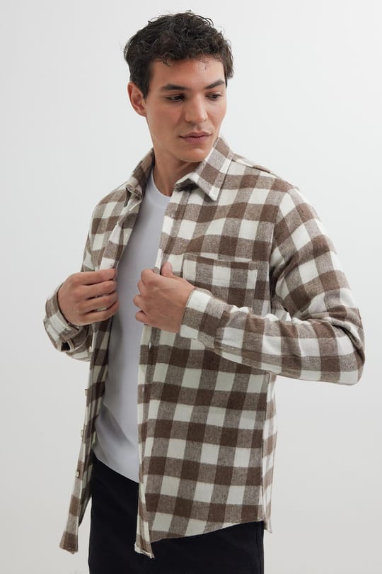 Erkek Slim Fit Dar Kesim Uzun Kollu Cepli Kareli Dama Desenli Kışlık Oduncu Gömlek