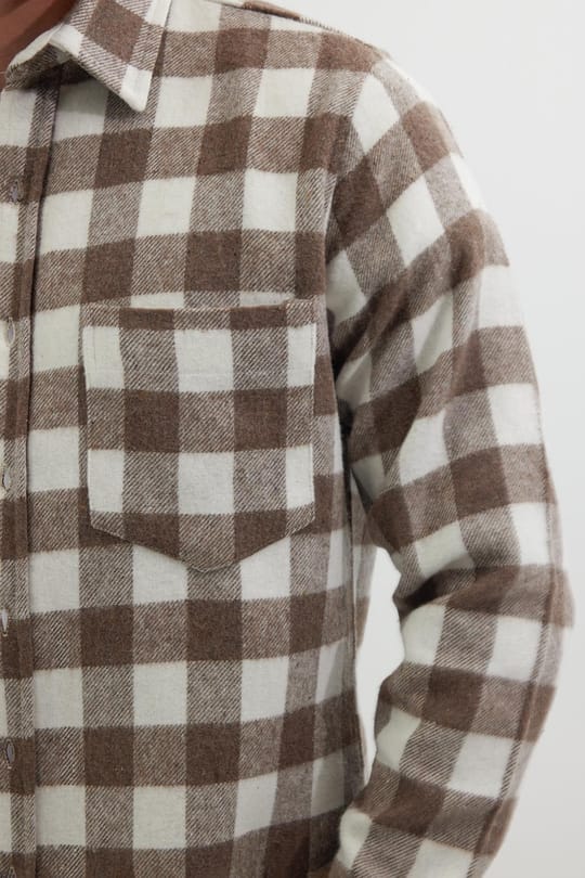 Erkek Slim Fit Dar Kesim Uzun Kollu Cepli Kareli Dama Desenli Kışlık Oduncu Gömlek