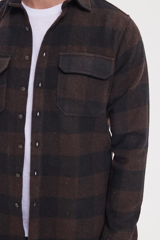 Erkek Slim Fit Dar Kesim Uzun Kollu Kapaklı Çift Cepli Kareli Kışlık Oduncu Gömlek