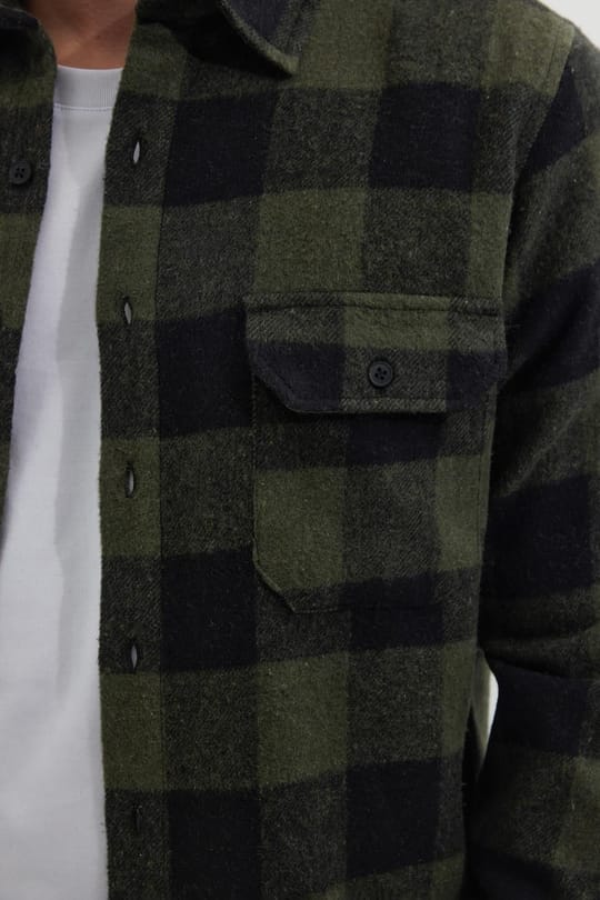 Erkek Slim Fit Dar Kesim Uzun Kollu Kapaklı Çift Cepli Kareli Kışlık Oduncu Gömlek