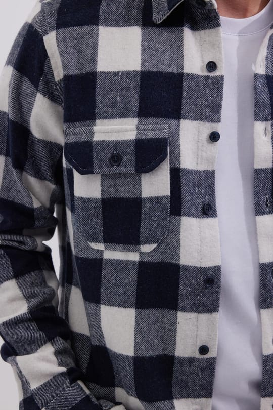 Erkek Slim Fit Dar Kesim Uzun Kollu Kapaklı Çift Cepli Kareli Kışlık Oduncu Gömlek