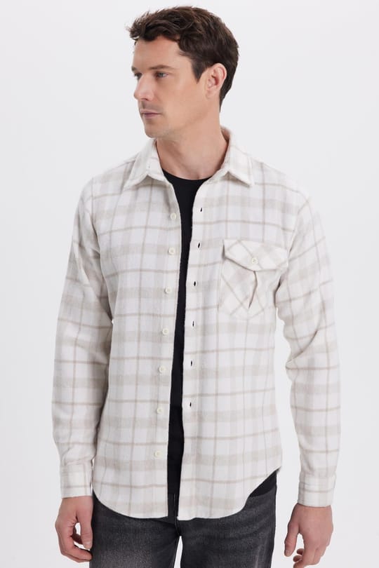 Erkek Slim Fit Dar Kesim Kareli Tek Cepli Oduncu Gömlek