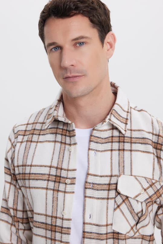 Erkek Slim Fit Dar Kesim Kareli Tek Cepli Oduncu Gömlek