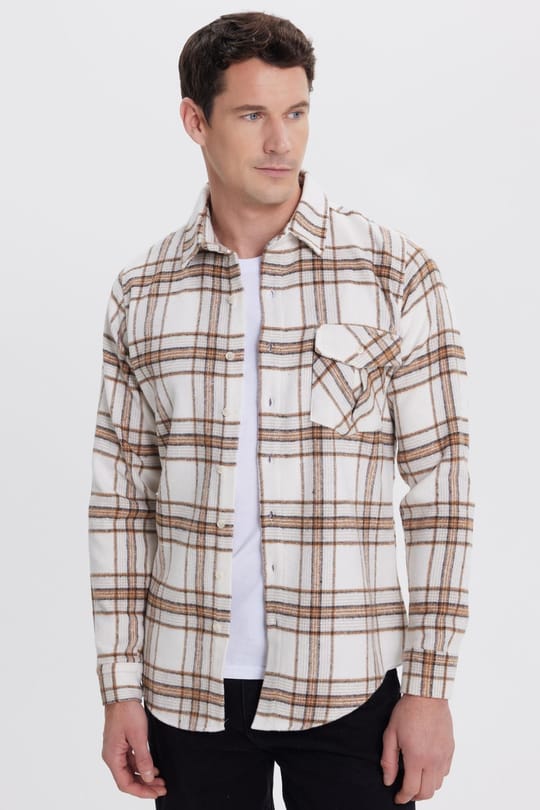 Erkek Slim Fit Dar Kesim Kareli Tek Cepli Oduncu Gömlek