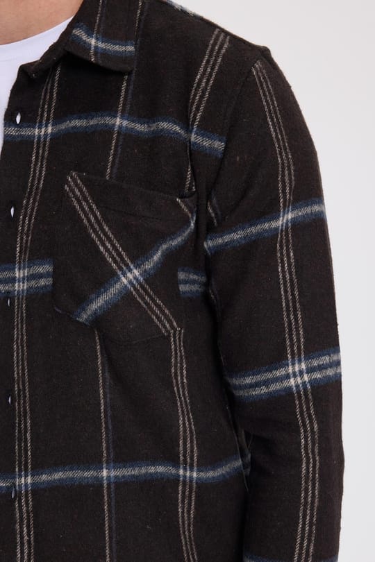 Erkek Slim Fit Dar Kesim Kareli Cepli Siyah Oduncu Gömlek