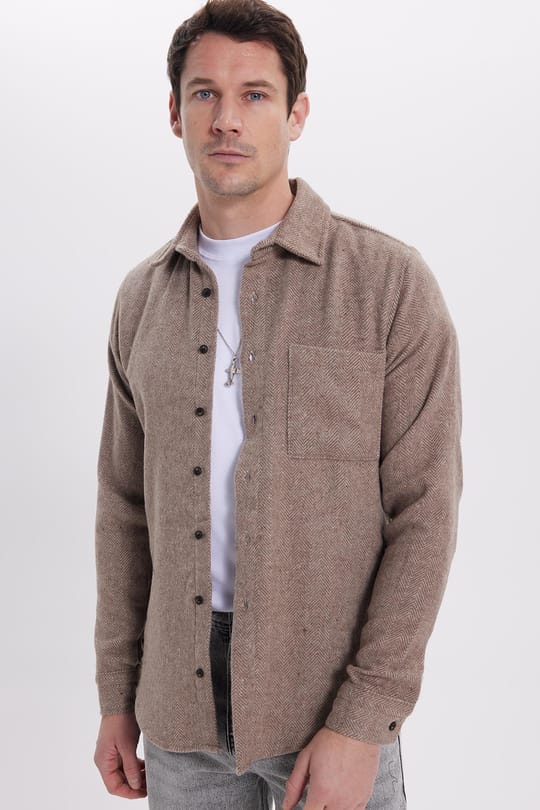 Erkek Slim Fit Dar Kesim  Armürlü Oduncu Cepli Spor Yaka Gömlek