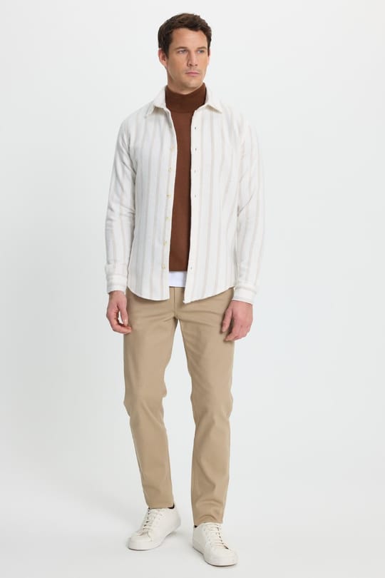 Erkek Slim Fit Dar Kesim Yaka Düğmeli Çizgili Oduncu Gömlek