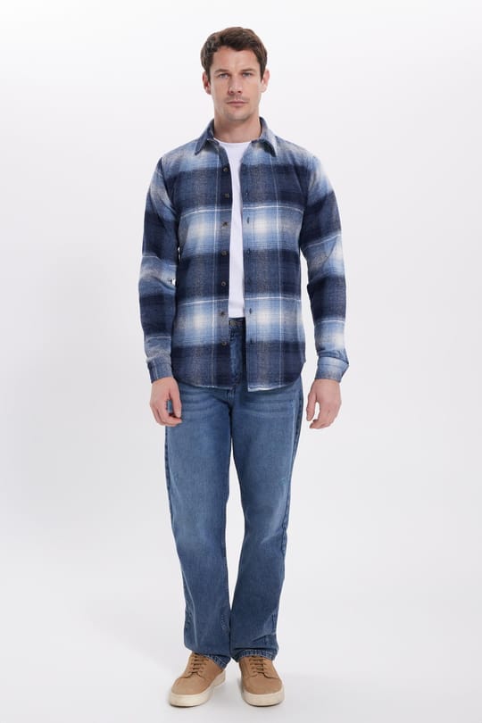 Erkek Slim Fit Dar Kesim Kareli Kışlık Oduncu Gömlek