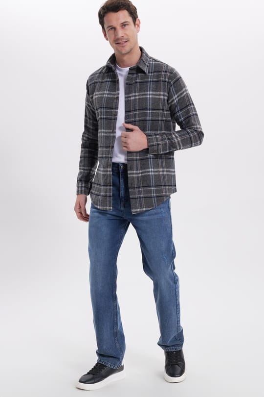 Erkek Slim Fit Dar Kesim Kareli Kışlık Oduncu Gömlek