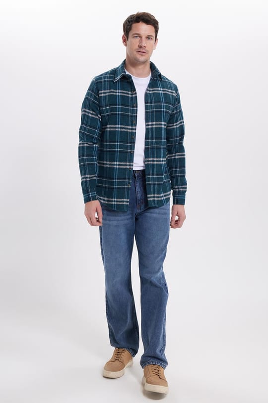 Erkek Slim Fit Dar Kesim Kareli Kışlık Oduncu Gömlek