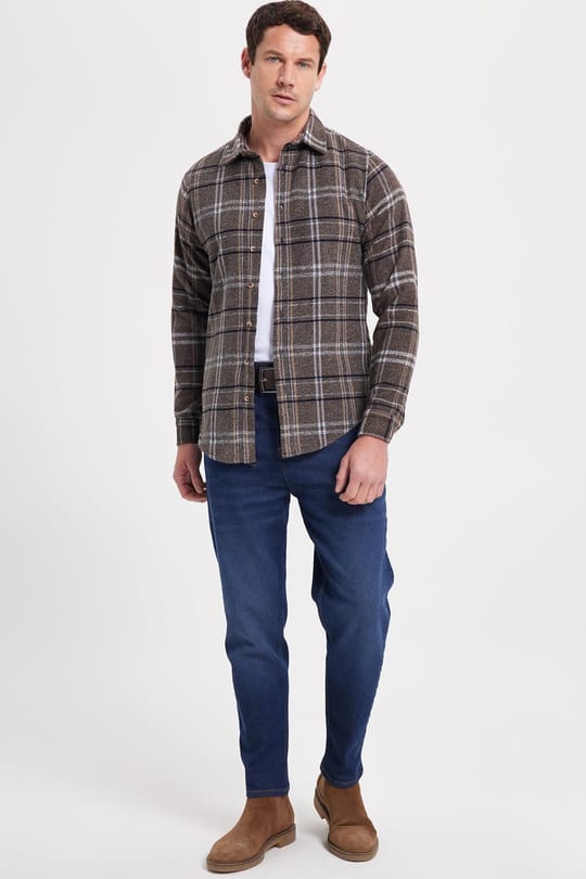Erkek Slim Fit Dar Kesim Kareli Kışlık Oduncu Gömlek