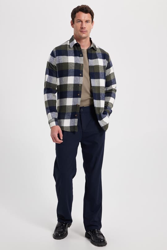 Erkek Slim Fit Dar Kesim Kareli Kışlık Oduncu Gömlek