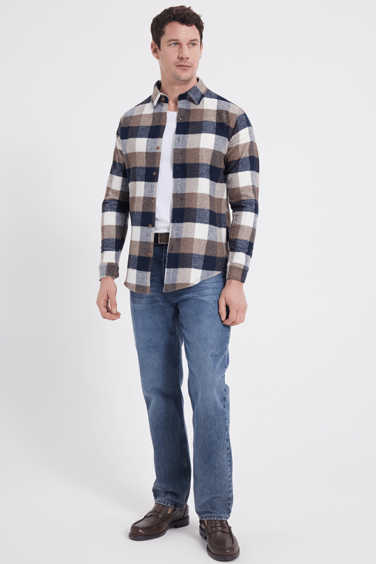 Erkek Slim Fit Dar Kesim Kareli Kışlık Oduncu Gömlek
