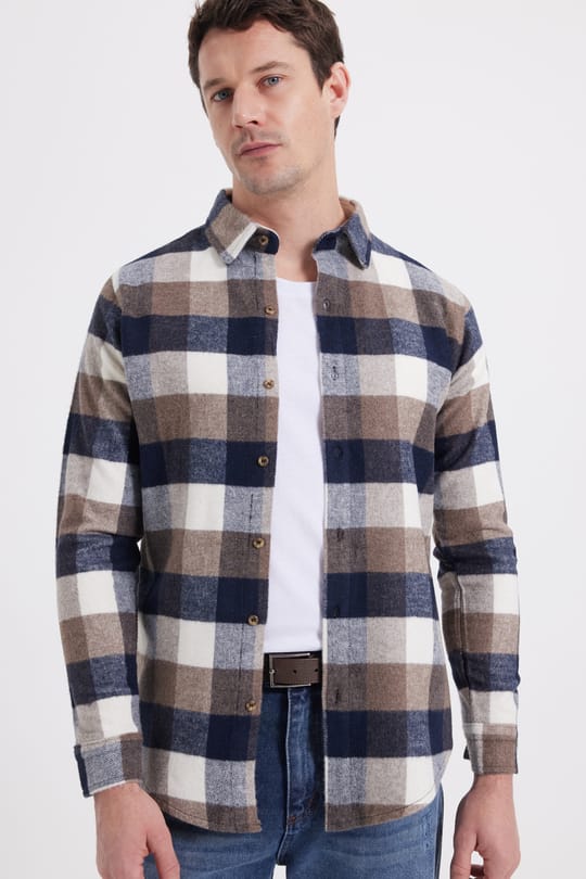 Erkek Slim Fit Dar Kesim Kareli Kışlık Oduncu Gömlek
