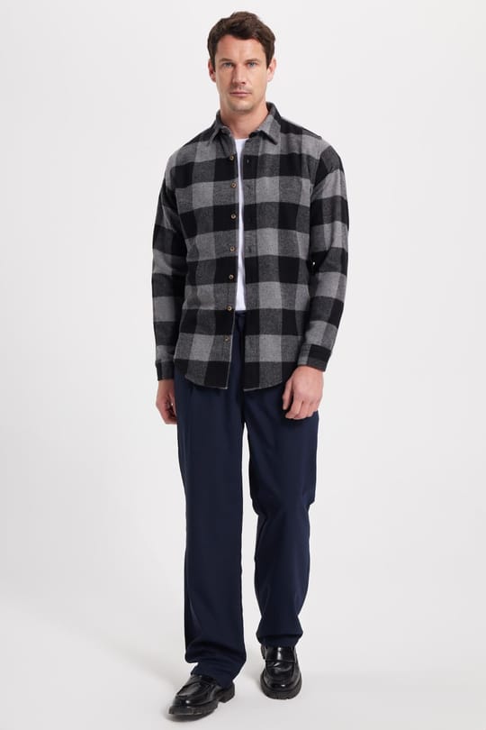 Erkek Slim Fit Dar Kesim Kareli Kışlık Oduncu Gömlek