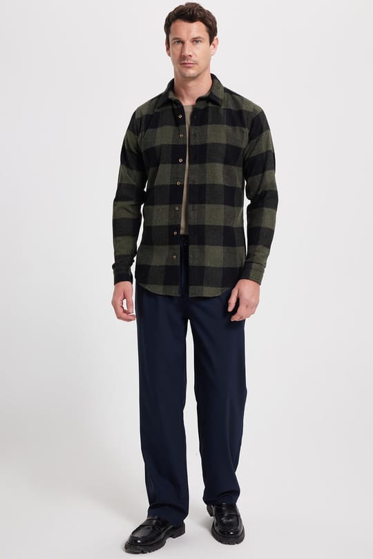 Erkek Slim Fit Dar Kesim Kareli Kışlık Oduncu Gömlek