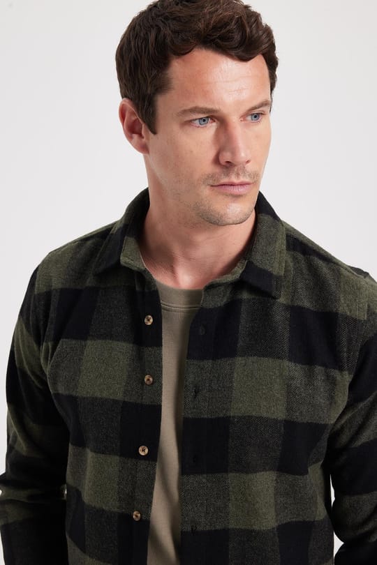 Erkek Slim Fit Dar Kesim Kareli Kışlık Oduncu Gömlek