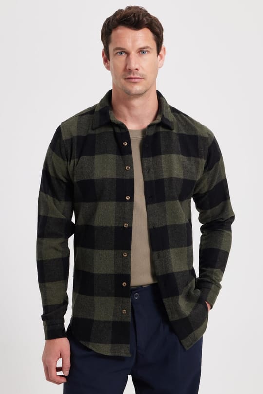 Erkek Slim Fit Dar Kesim Kareli Kışlık Oduncu Gömlek