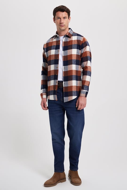 Erkek Slim Fit Dar Kesim Kareli Kışlık Oduncu Gömlek