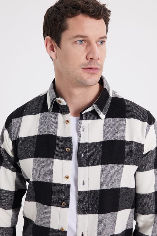 Erkek Slim Fit Dar Kesim Kareli Kışlık Oduncu Gömlek