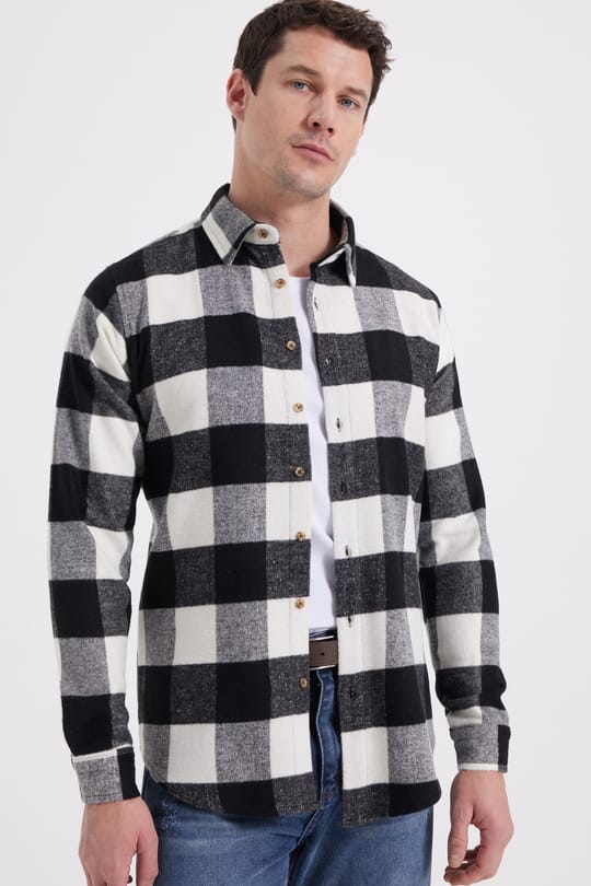 Erkek Slim Fit Dar Kesim Kareli Kışlık Oduncu Gömlek