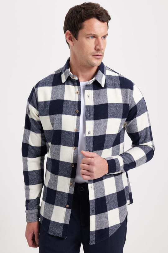 Erkek Slim Fit Dar Kesim Kareli Kışlık Oduncu Gömlek