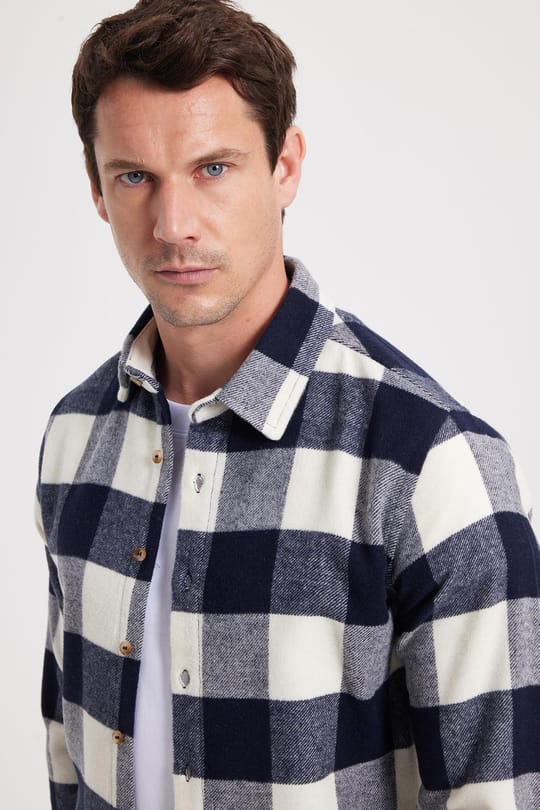 Erkek Slim Fit Dar Kesim Kareli Kışlık Oduncu Gömlek