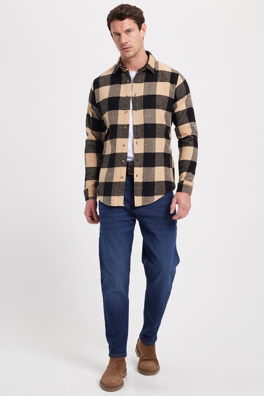 Erkek Slim Fit Dar Kesim Kareli Kışlık Oduncu Gömlek