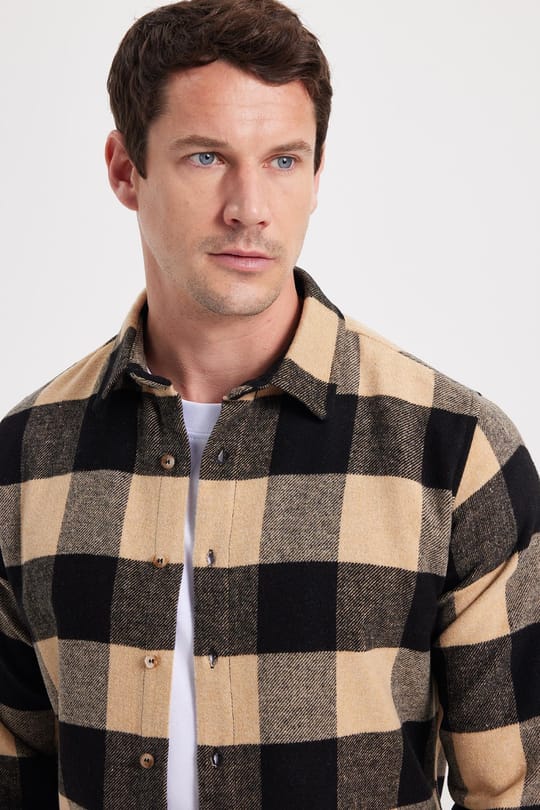 Erkek Slim Fit Dar Kesim Kareli Kışlık Oduncu Gömlek