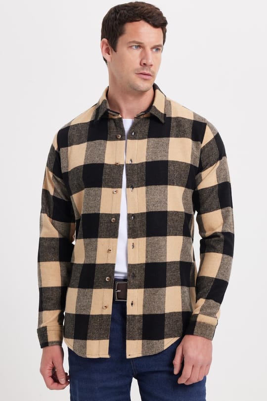 Erkek Slim Fit Dar Kesim Kareli Kışlık Oduncu Gömlek